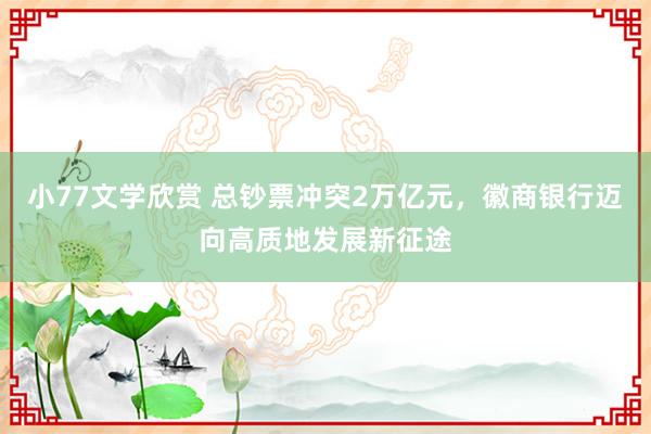 小77文学欣赏 总钞票冲突2万亿元，徽商银行迈向高质地发展新征途