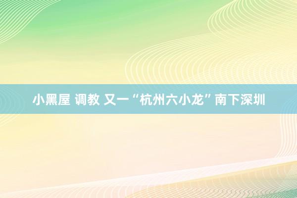 小黑屋 调教 又一“杭州六小龙”南下深圳
